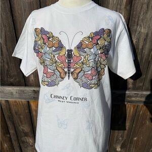 White Butterfly Graphic T-Shirt color changing in the sun, kids large
